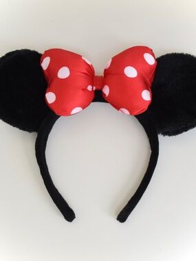 Disney World Minnie Mouse Ears Puff Satin Polka Dot Bow Adult Headband